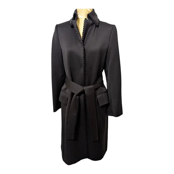 Rare!!! Vintage Beaded Zara Woman 100% Wool Black Beaded Coat. Made In Spain - Picture 4 of 13